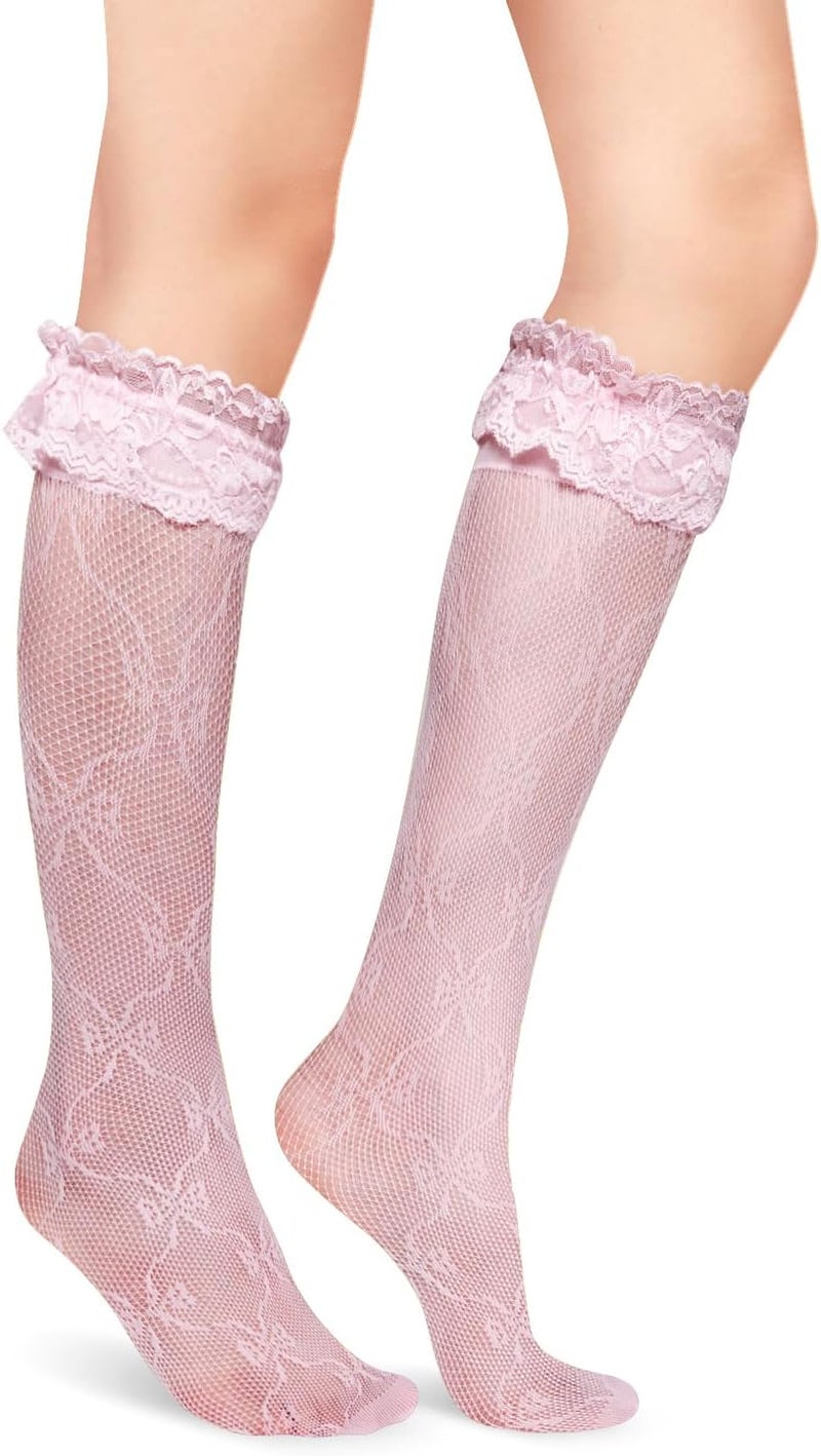 Benefeet Sox Lace Fishnet Knee High Socks Women Girls Ruffle Mesh Knee Highs Lolita Socks Fishnet Stockings - Image 4